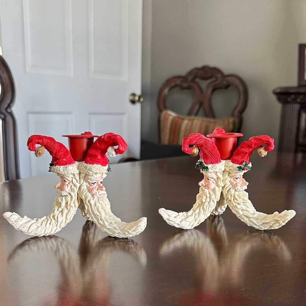 Santa Candle Holder with Red Hats